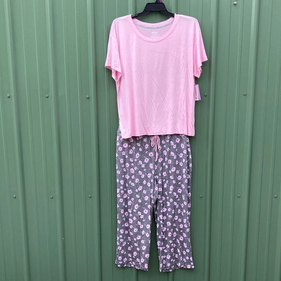 Short Sleeve Knit Sleep T-Shirt & Cropped Sleep Pants Lounge Pajama Size 2X - Picture 1 of 9